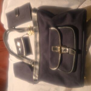 Dooney & Bourke Black Canvas Purse with small wallet, ID coin purse. small pouch